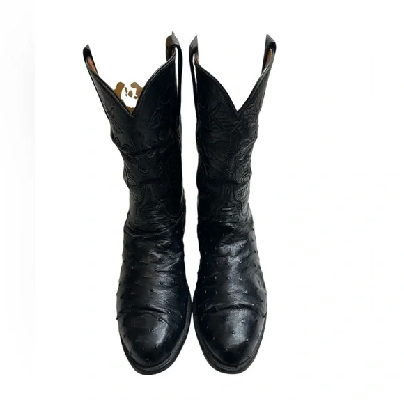 Lucchese Black Full Quill Ostrich Leather Cowboy Western Boots Men's 10.5